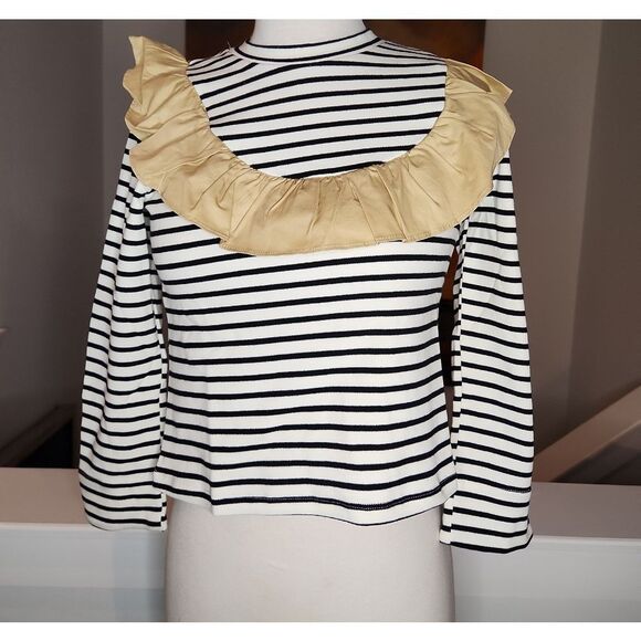 English Factory Black and White Striped Blouse with Gold Ruffle SIZE M NWT - Picture 1 of 5